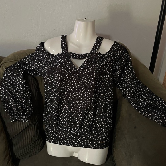 bebe Black and White Spotted Blouse - Picture 3 of 8